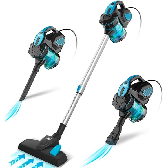 Aspirateur-balai Filaire Sans Sac 18 KPA Aspiration Puissante, Aspirateur Portatif Polyvalent 3 en 1 avec Cordon d'Alimentation 6 m Bleu