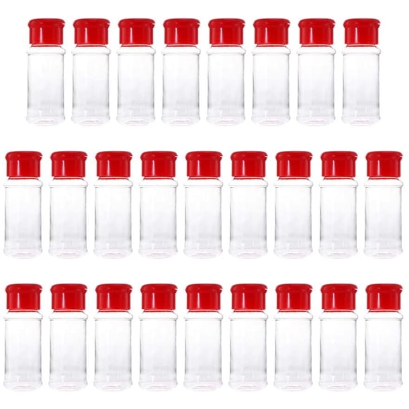 Plastic Spice Jar 25PCS Salt Pepper Shakers Seasoning Jar Barbecue Condiment Jar Bottles Cruet Container, Spice Container Perfect for Storing Spice, Herbs and Powders (Red)