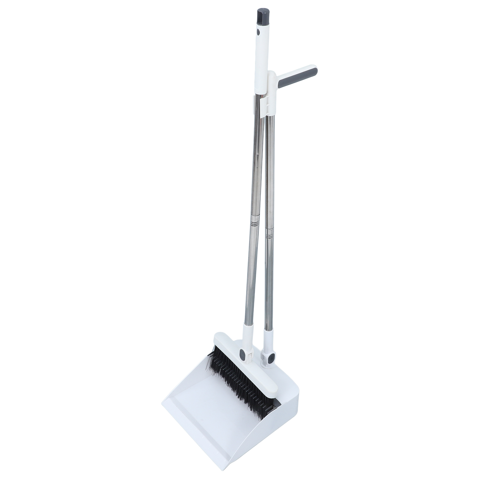 HEATSHAKING White Folding Broom and Dustpan Set with Detachable Stainless Steel Handle for Easy Storage