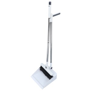 HEATSHAKING White Folding Broom and Dustpan Set with Detachable Stainless Steel Handle for Easy Storage