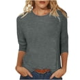thumbnail image 2 of Meichang T-Shirts pour Femmes à Manches 3/4, Grande Taille, Col Ras du Cou, Coupe Ample, Unis, Basiques, Chemisiers Habillés Décontractés pour l'Automne, 2 of 5