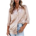 thumbnail image 2 of Jsaierl Womens Satin Silk Button Down Shirts Solid Color Lapel Collar Basic Blouses Long Sleeve Work Business Tops with Pockets, 2 of 9