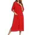thumbnail image 2 of Besolor Robe de Nuit à Fermeture Éclair pour Femme, Col Ras du Cou, Manches 3/4, Peignoir, Robe de Chambre avec Poches, Vêtement de Nuit, P-2TG, 2 of 6