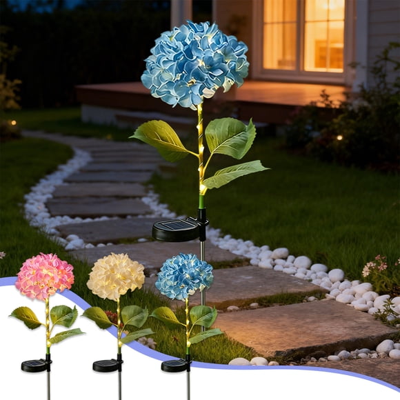 YYV Solar Hydrangea LED Garden Stake Lights Waterproof Fake Flower Solar Powered Yard Pathway Stake Lights Decorative Outdoor Landscape Accent Solar Lighting