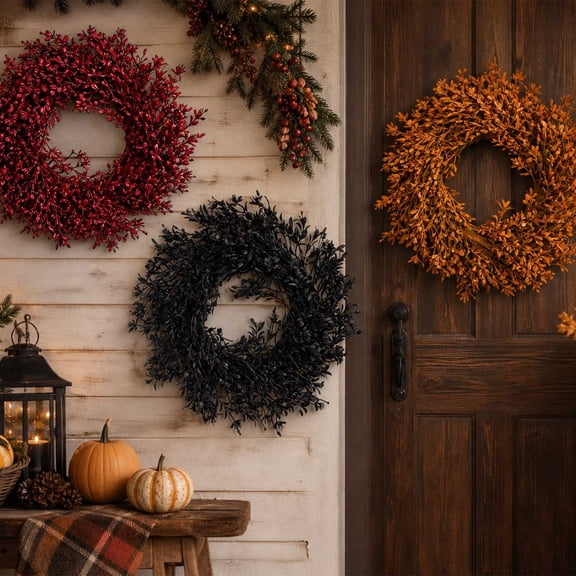 CQCYD 3Pcs Halloween Thanksgiving Door Garland, Simulation Plants Hanging Ornament, Artificial Plastic Flower Window Display Prop for Front Door Wall Home Festival Party Decor