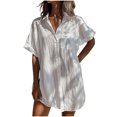 thumbnail image 2 of Weiqiqre Chemises pour Femmes Été Robe en Coton et Lin Robe Mini à Col en V Décontractée à Manches Courtes Tunique Ample Robes, 2 of 5