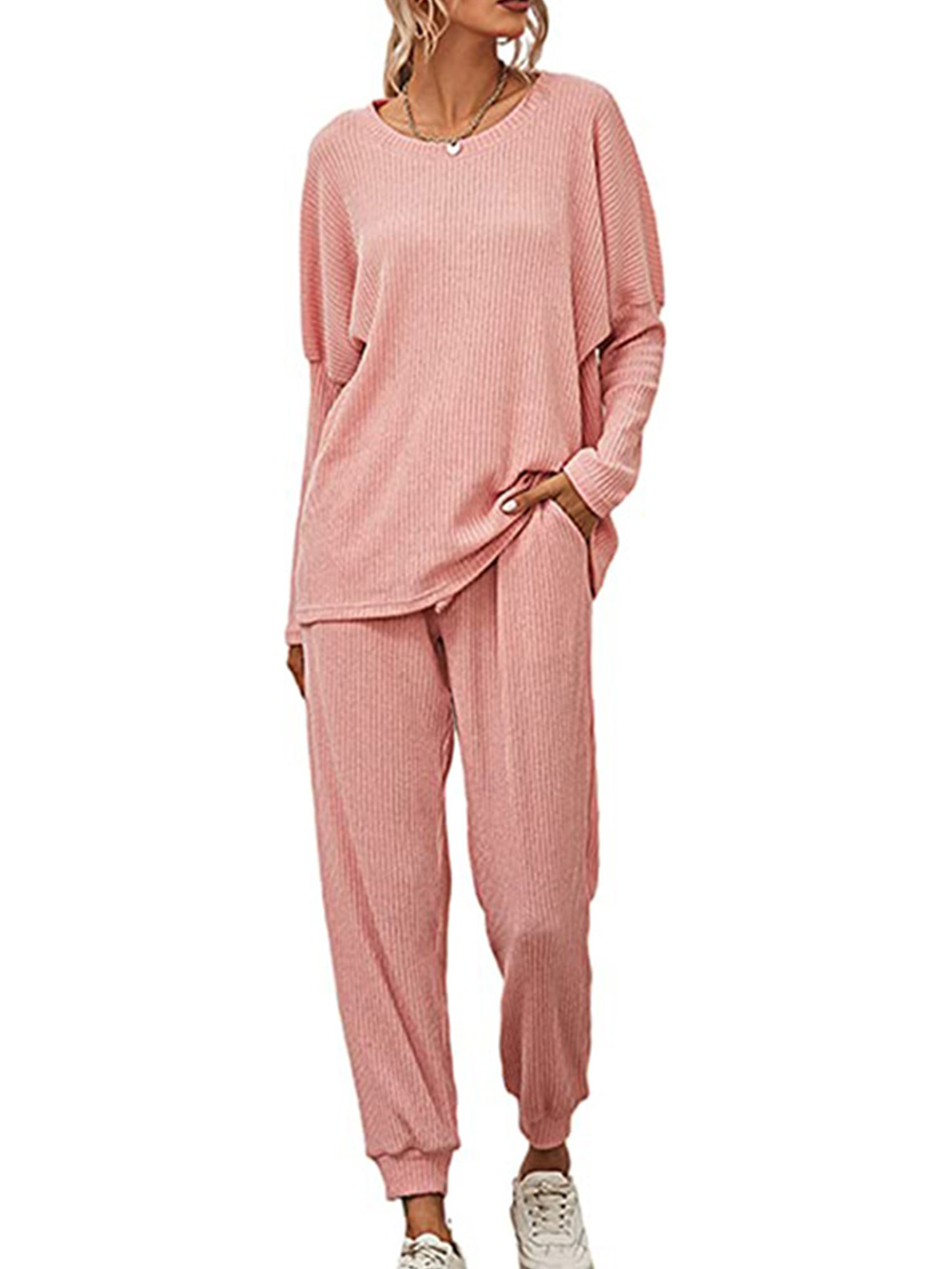 Innerwin Loungwear Elastic Waist Ladies Nightwear Sleep Drawstring With Pockets Sleepwear Pink XL