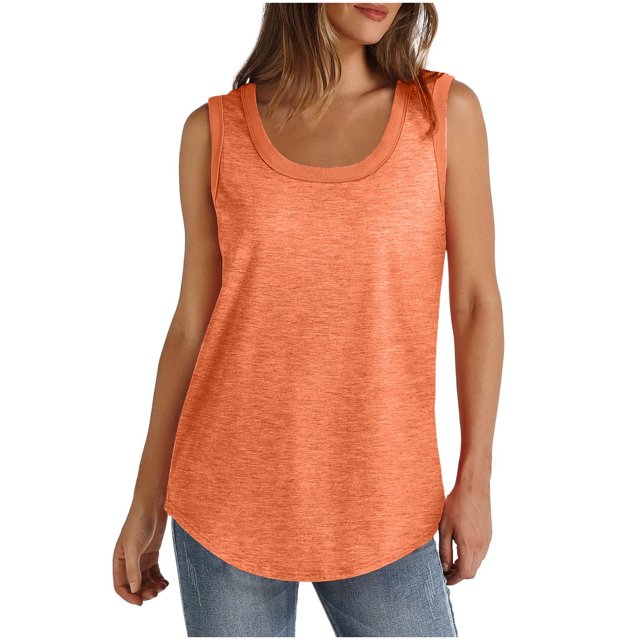 Timegard Camisoles pour Femmes Été Col Rond Sans Manches Blouse Confortable Tunique Décontractée à Porter avec des Leggings