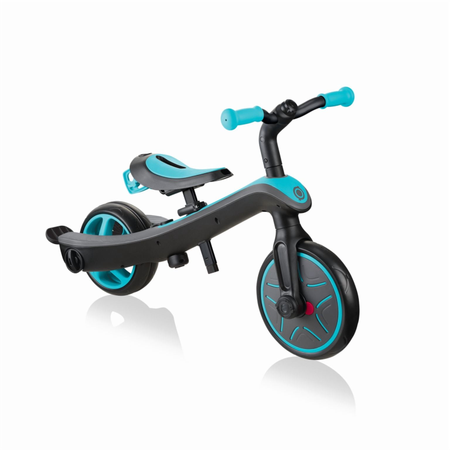 Globber Tricycle 4-en-1 Explorer (Turquoise) – 1 Unité, se transforme d’un tricycle assisté avec poignée en draisienne pour tout-petits