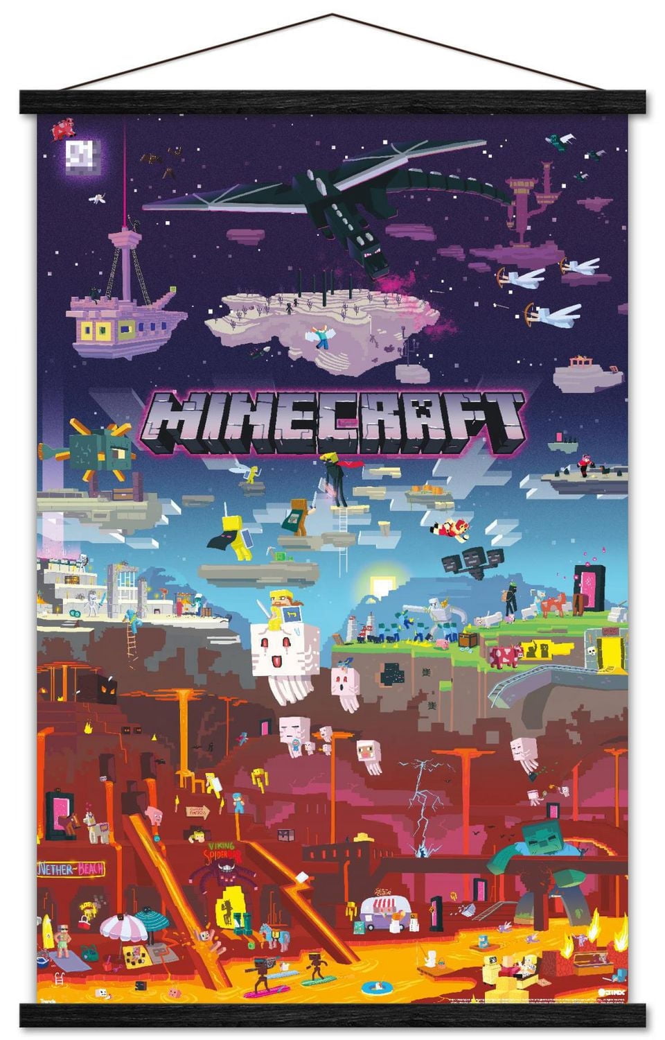 Minecraft - Monde au-delà 22,375" x 34" Affiche Murale avec Cadre Magnétique en Bois de Hêtre, par Trends International