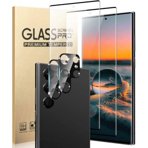 [2+2 Pack] Galaxie S22 Ultra Protecteur d'écran 9H Verre trempé, support d'empreintes digitales ultrasoniques, 3D Courbé,HD Clear Scratch Résistant pour Samsung Galaxy S22 Ultra 5G Protecteur d'écran en verre(6.8 De pouce)