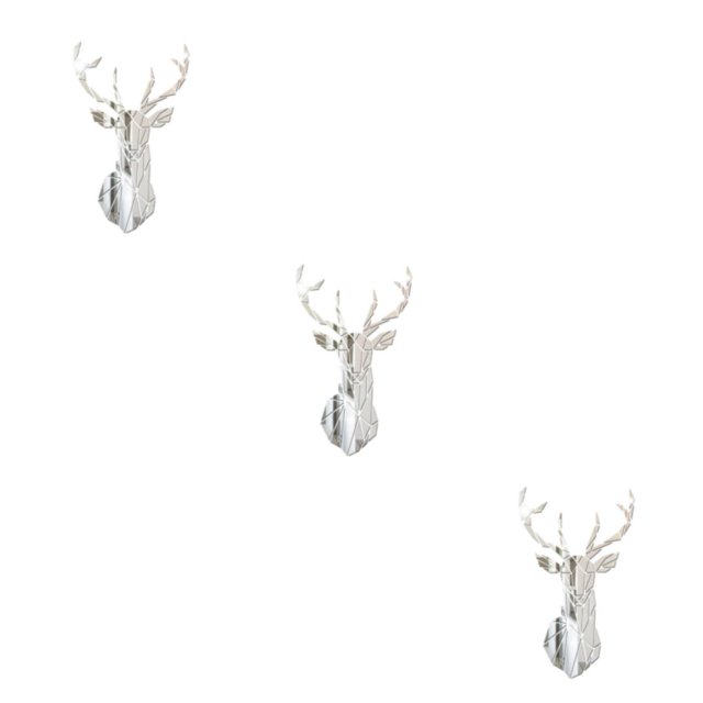 Decodeary Self Adhesive 3D Deer Head Mirror Wall Sticker For Easy Application silver S 3Set