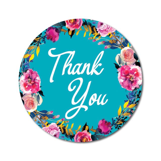 Darling Souvenir Round 45 Pcs Floral & Vines Border Turquoise Thank You Stickers Envelope Seal-1.6 Inches