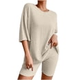 thumbnail image 1 of Mikilon Pyjama Décontracté pour Femmes, Ensemble de Sommeil d'Été, Confortable, Version Ample, Col Rond, Ensemble Deux Pièces, Manches Courtes, Blouse/chemise à Col Rond, Kaki, M, 1 of 6