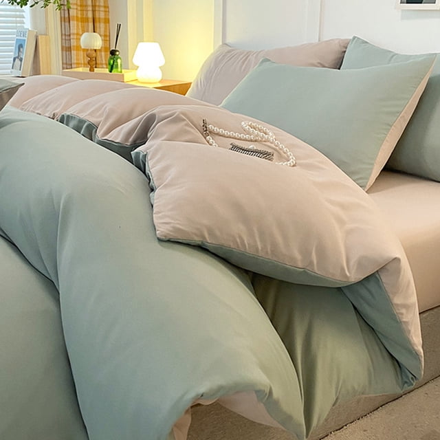 4 Piece Bedding Set | Duvet Cover, Fitted Sheet & Pillowcases | Reversible Design for Student Dorm, Guest Room & Home | Soft Washed Polyester Microfiber | Twin, Full & Queen Sizes