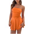thumbnail image 1 of Lovzfmll Robe Jupe à Volants Décontractée pour Femme, Haut Tube, Jupe Plissée Couvrant les Hanches, Orange, M, 1 of 7