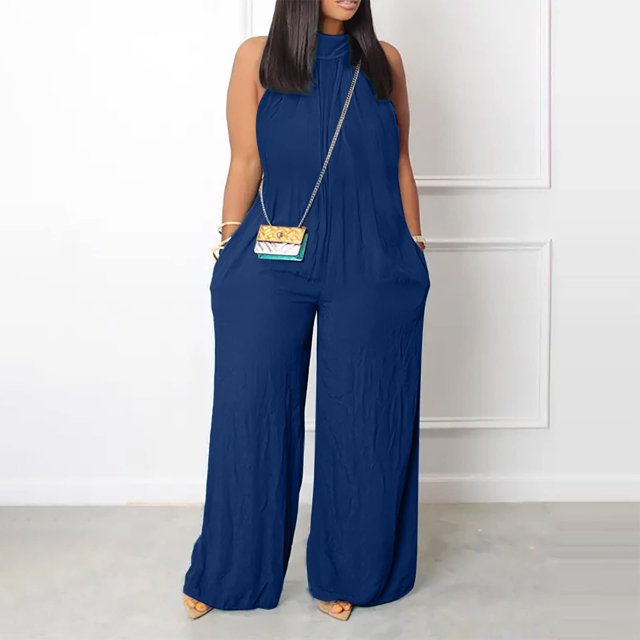 LSLJS Womens Casual Sleeveless Spaghetti Strap Loose Adjustable Jumpsuits Stretchy Long Pants Romper with Pockets