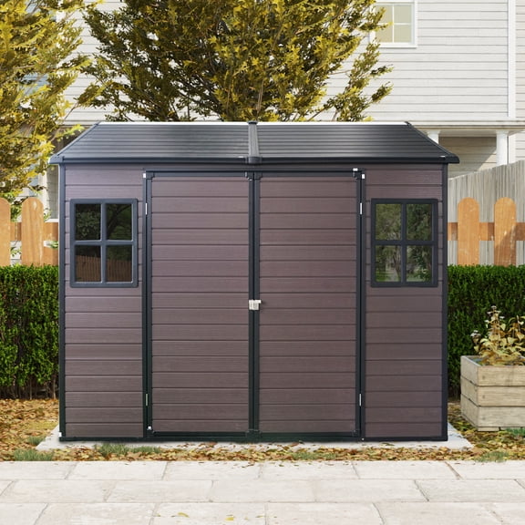 GOWE Remise de Rangement Extérieure en Résine 8 x 6 Pi, Remise Imperméable avec Plancher et Deux Fenêtres, Matériaux de Haute Qualité: Fabriquée en Matériau de Résine durable, Cette Remise Offre une Excellente Résistance aux Intempéries, Assurant y