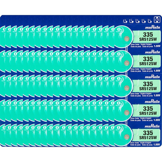 Murata 335 SR512SW Battery 1.55V Silver Oxide Watch Button Cell (100 Batteries)