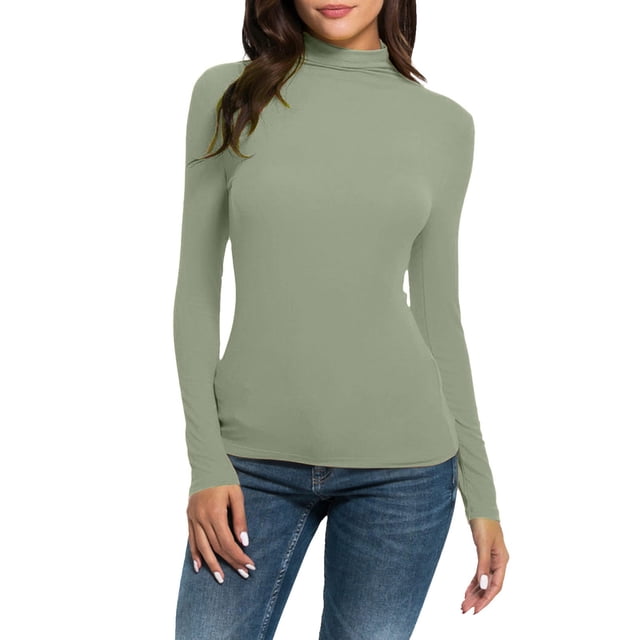 Kcodviy Femmes Haut Thermique Uni à Manches Longues pour Femmes Temps Froid Col Roulé Simulé Blouse Hauts Haut Thermique pour Femmes Paquet Coupe Ajustée Extensible Couche Haut et Bas Thermiques T-Shirts