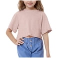 thumbnail image 1 of zbxnLI Hauts Courts Athlétiques pour Filles T-Shirts à Manches Courtes pour Enfants Col Ras du Cou T-Shirt d'Entraînement de Gym T-Shirts de Course Vêtements de Sport, 1 of 7