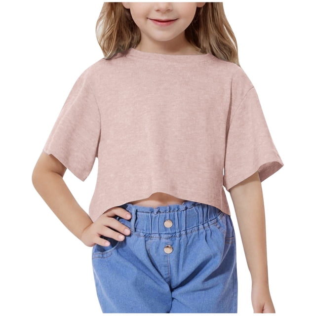 zbxnLI Hauts Courts Athlétiques pour Filles T-Shirts à Manches Courtes pour Enfants Col Ras du Cou T-Shirt d'Entraînement de Gym T-Shirts de Course Vêtements de Sport
