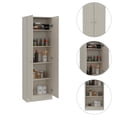 thumbnail image 3 of Pemberly Row Garde-Manger Moderne en Bois d'Ingénierie Blanc Cassé à Multiples Rangements 70 Pouces à Deux Portes, 3 of 10