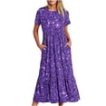 thumbnail image 2 of Jusqu'à 65 % de Rabais! Robes d'Été Mode pour Femmes 2024 Grande Taille Décontractées à Manches Courtes Col Ras du Cou Robe Décontractée Fluide à Étages Maxi Robe de Plage avec Poches Robe à Imprimé Brillant, 2 of 8