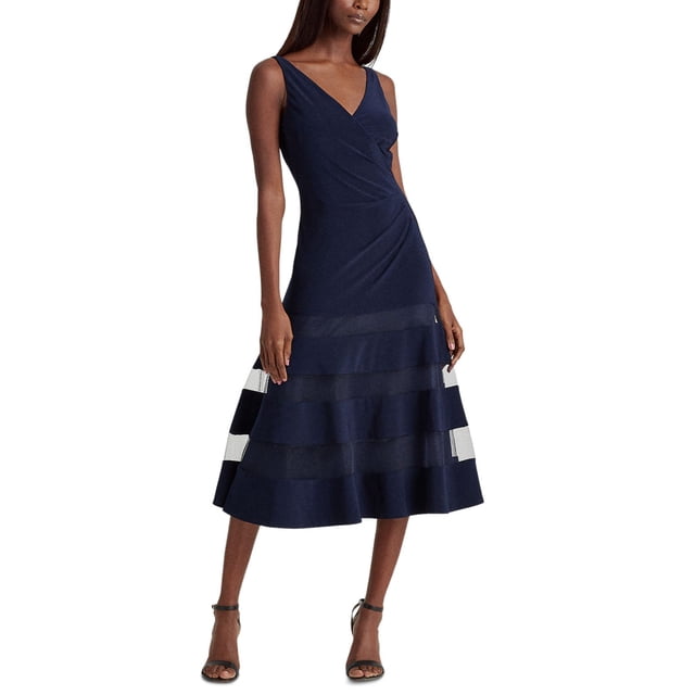 Lauren Ralph Lauren Tulle-panel Cocktail Dress (Navy), Navy, 2