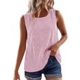 thumbnail image 4 of FAVIPT Débardeurs à Rayures en Coton pour Femmes Printemps Été Décontractés Fluides Chemises Vichy Col Ras du Cou Sans Manches Tunique Confortable Rose,TG, 4 of 8