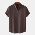 thumbnail image 2 of cfhntfmh Cotton Linen Shirts for Men Summer Short Sleeve Button up Beach T-Shirts Lightweight Solid Collared Tops, 2 of 7