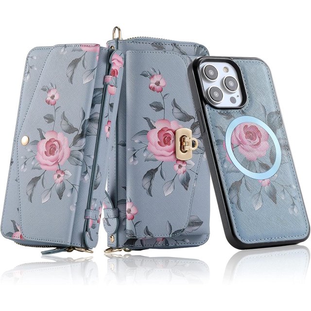 Compatible pour iPhone 14 Pro Max Étui Portefeuille pour Femmes avec Étui Magnétique Détachable Support Sans Fil