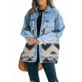 thumbnail image 1 of Women'S Loose Lapel Long-Sleeved Denim Patchwork Jacket Retro Raw Edge Mid-Length Jacket Blue XL, 1 of 7