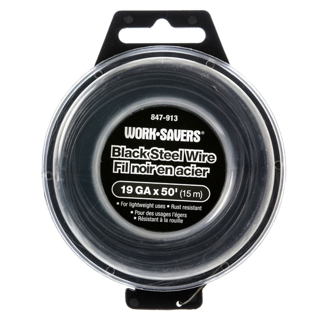 Worksavers Fil d'Acier Noir 19 GA x 50 Pieds Fil d'Acier Noir à Brin Unique; Fil Auto-Nouant durable Qui s'Enroule Autour d'Un Seul Fil et Reste Noué, Convient aux Projets Artistiques, aux Bricolages, à la Fixation et à la Réparation de Clôture, Utilisé Souvent comme Attaches pour Plantes Ou armatures d'Artisanat (15,2 m).