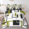 thumbnail image 1 of YST Black White Striped 7 Pcs Comforter Set King,Gold Leopard Pattern Bed in A Bag,Geometric Bedding Sets,Modern Square Reversible Bed Sets with Flat Fitted Sheet,Pillow Shams, 1 of 5