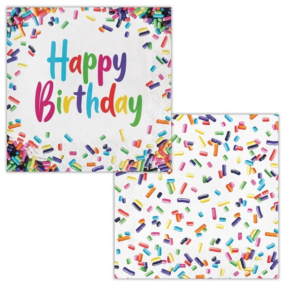 Serviettes de table de vermicelles Joyeux anniversaire 6,5 po, 16 ct.