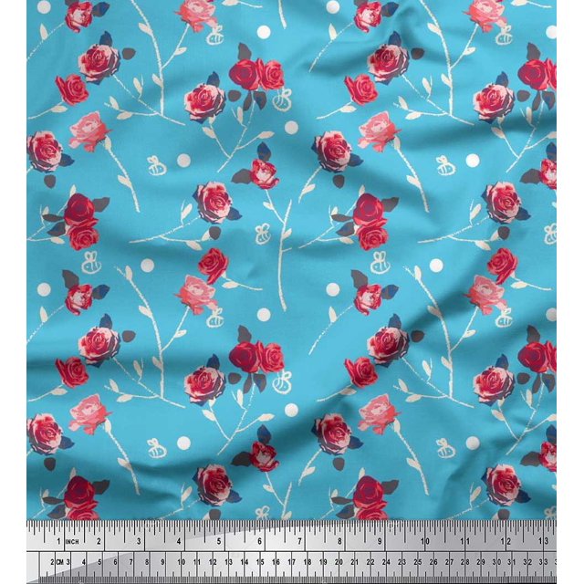 Soimoi Rayon Crepe Fabric Leaves, & Rose Floral Print Fabric by Yard 46 Inch Wide