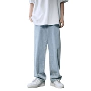 Ketyyh-chn99 Mens Jeans Slim Fit 2024 Casual Pants Shorts Men Casual Fashion Loose Plus Size Jeans Street Wide Leg Trousers Pants Blue,L