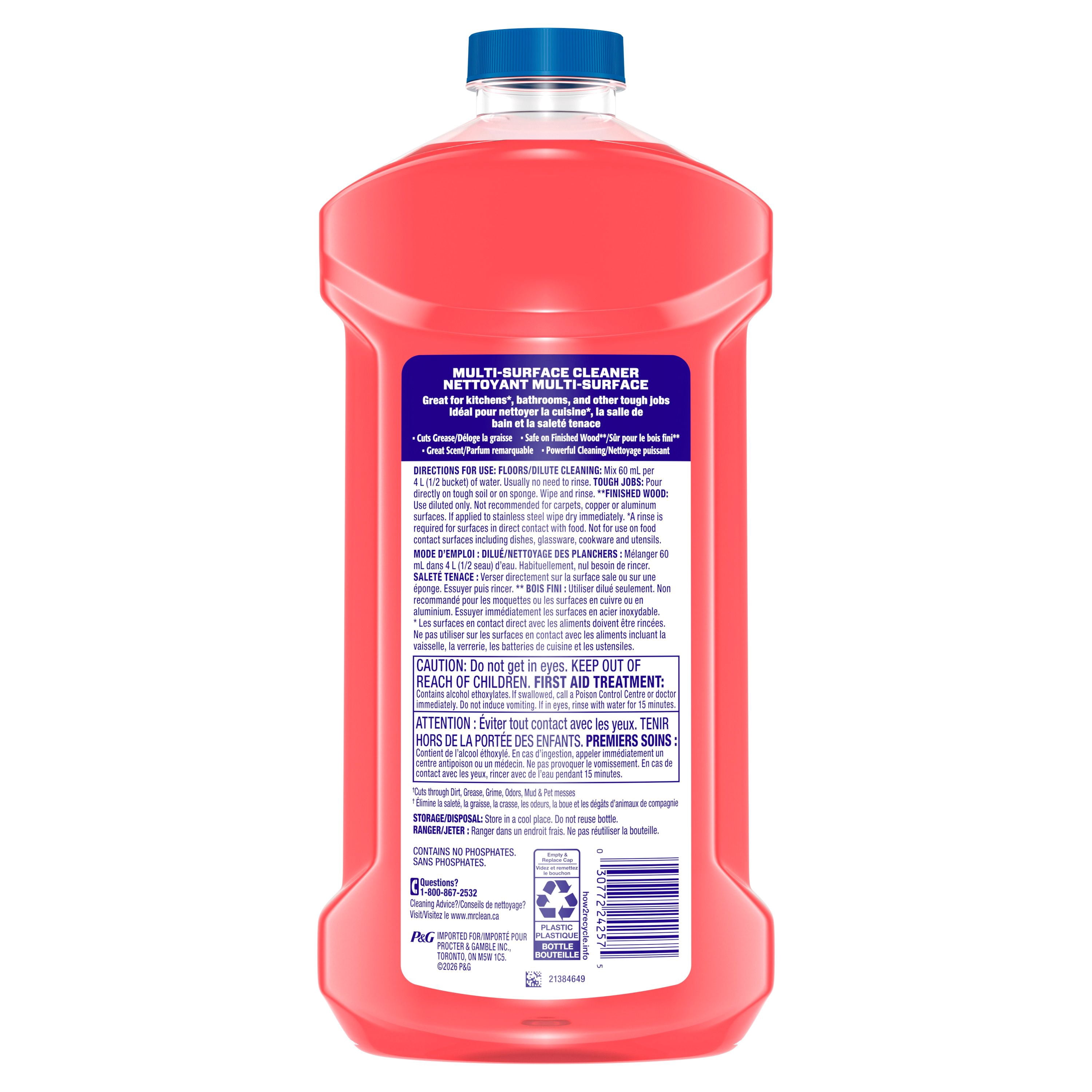 Nettoyant tout usage M. Net, nettoyant pour planchers, savon pour vadrouille, nettoyant liquide, Fleur de cerisier, 1,21 L