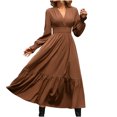 thumbnail image 2 of Gspmoly Robes pour Femmes, Femme Couleur Unie Manches Longues Col en V Sans Capuche Mode Automne Robes de Bureau Robe Cocktail Offres des Fêtes, 2 of 6