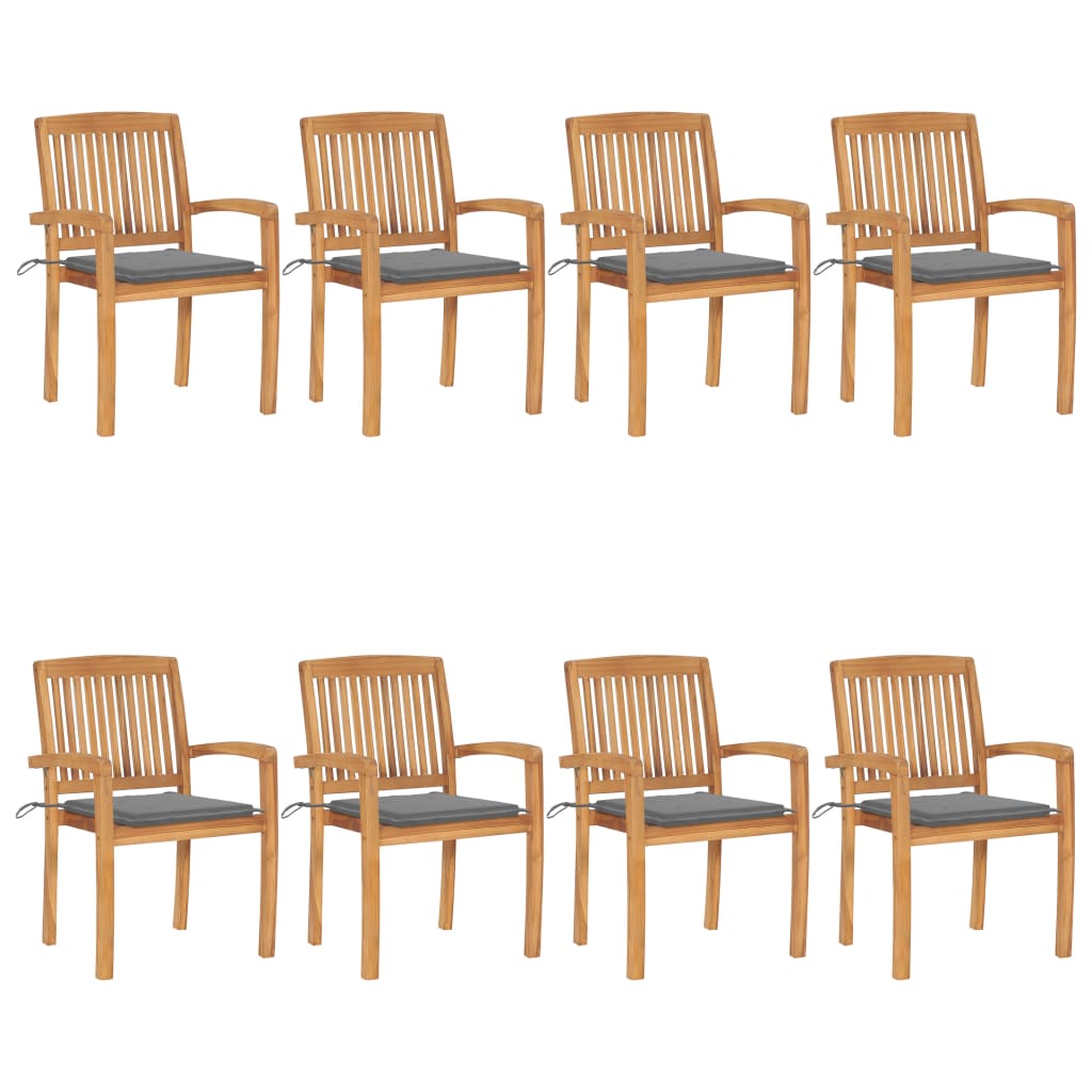 vidaXL Stacking Garden Chairs with Cushions 8 pcs Solid Teak Wood