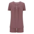 thumbnail image 4 of AherBiu Ensembles de Pyjama pour Femmes 2 Pcs Boutons Col Rond Hauts Ensemble de Pjs Shorts Confortables Vêtements de Nuit Vêtements de Nuit, 4 of 7