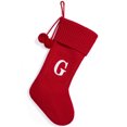 thumbnail image 1 of Christmas Knitted Stocking With Personalised Alphabet Letter Initial Red Decorations For Home Knitting G, 1 of 9
