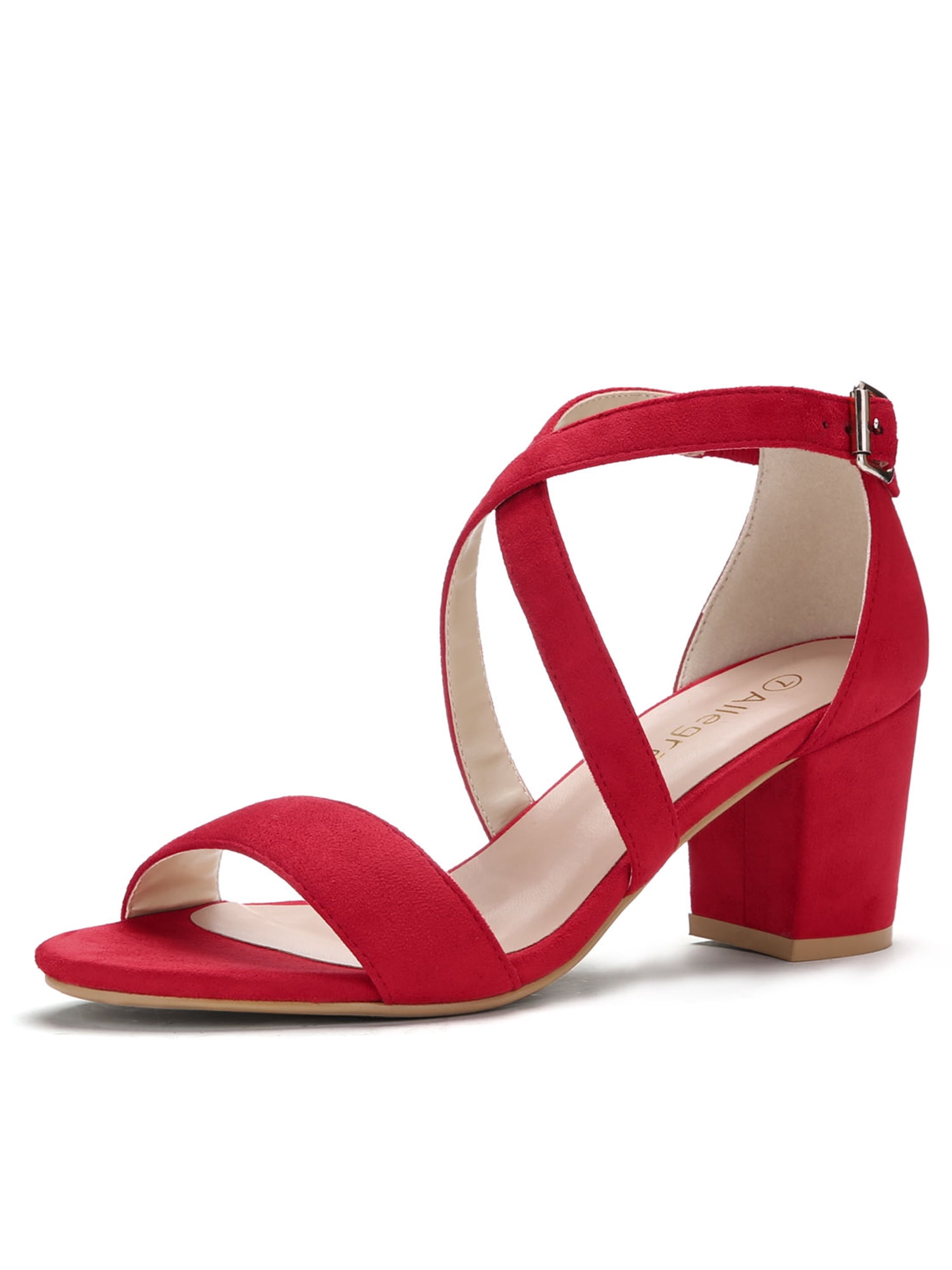BLISSFUL STEP Sandales à Talon Bloc Moyen à Brides Croisées Ouvertes pour Femmes Rouge 5