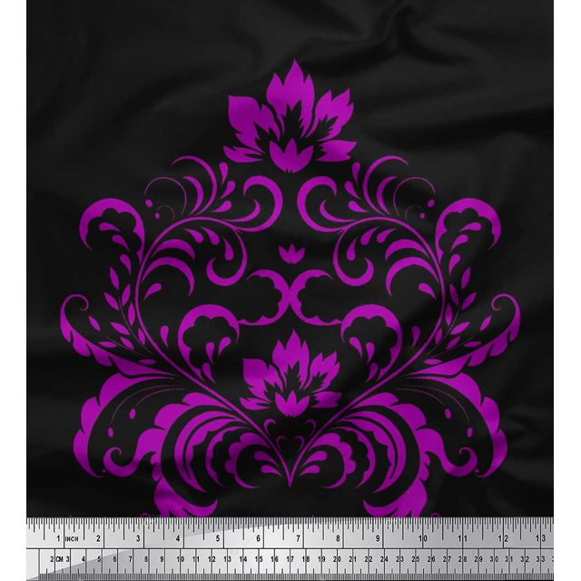 Soimoi Velvet Fabric Ogee Damask Print Sewing Fabric Yard 58 Inch Wide