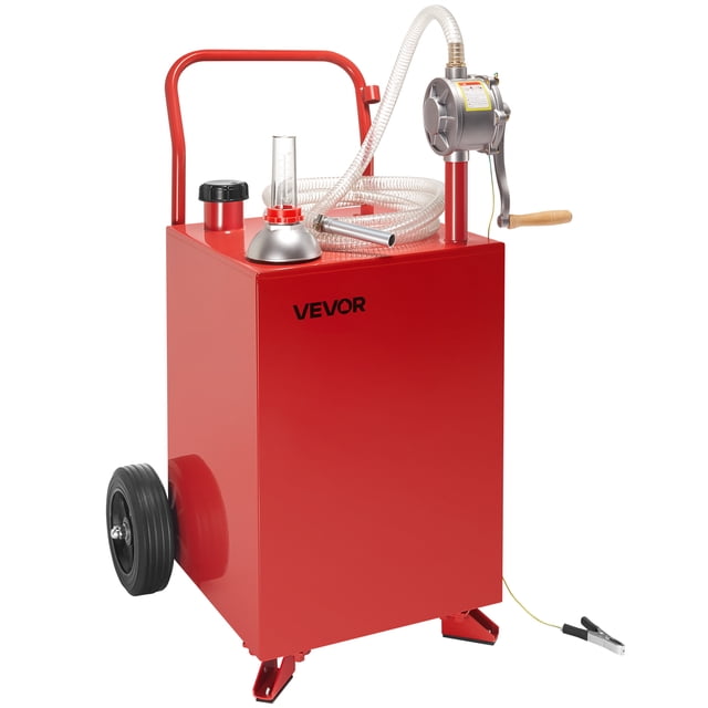 VEVOR Réservoir de Carburant de 20 Gallons pour Essence et Diesel avec Pompe Manuelle Rouge, Conçu pour le Stockage et le Transfert de Carburant. Doté d'Un Corps en Acier au Carbone durable, d'Une Pompe Manuelle Bidirectionnelle, d'Une Jauge de Carburant visible, d'Une Conception Étanche et de Roues en Caoutchouc Pleines pour la Portabilité. Idéal pour le Ravitaillement de Motos, Tondeuses à Gazon et VTT.