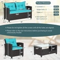 thumbnail image 4 of Costway Ensemble de Mobilier de Patio en Rotin 4 Pcs Table en Verre Étagère Canapé Coussin Turquoise, 4 of 10