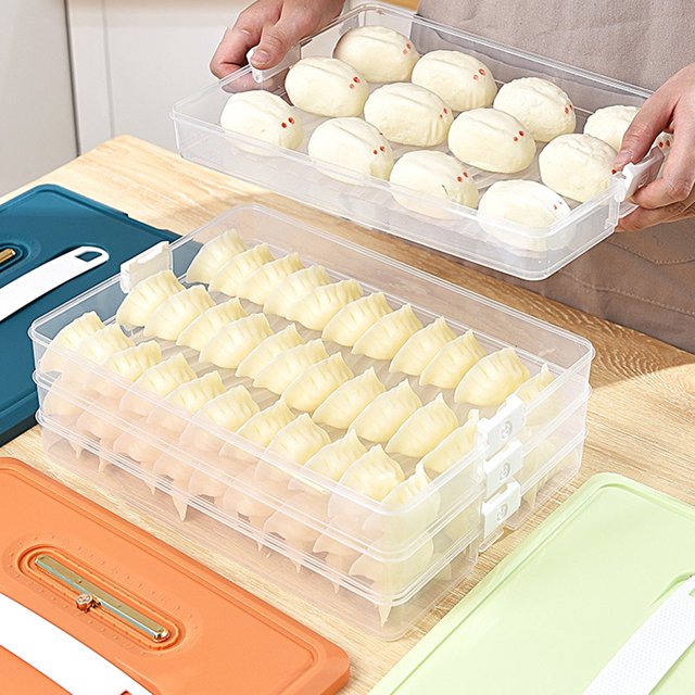 Boîte de Rangement Alimentaire Grande Capacité Multi-Couches Antiadhésive Transparente Sans BPA pour Réfrigérateur, Boîte Hermétique pour Raviolis, Fournitures pour la Maison