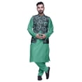 thumbnail image 1 of Atasi Kurta Churidar Uni pour Homme à Col Mandarin, Pyjama et Ensemble de Veste Nehru Imprimée, 1 of 1
