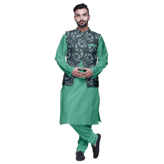 Atasi Kurta Churidar Uni pour Homme à Col Mandarin, Pyjama et Ensemble de Veste Nehru Imprimée